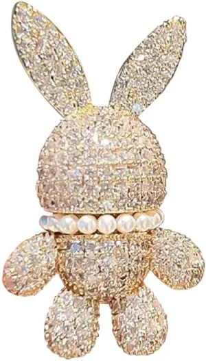 Cute CZ Rabbit Lapel Brooch Pin for Women Girls Paved Crystal Faux Pearl Bunny Animal Brooches Clip Collar Sweater Hat Jacket Shirt Dress Pins Dainty Easter Jewelry Gifts Clothes Accessories