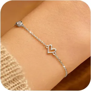 Cute Dainty Love Heart Bracelet for Women 925 Sterling Silver 14K Gold Plated Adjustable CZ Charm Bracelet Mother Daughter Friendship Link Bracelets Jewelry Birthday Mothers Day Graduation Gifts