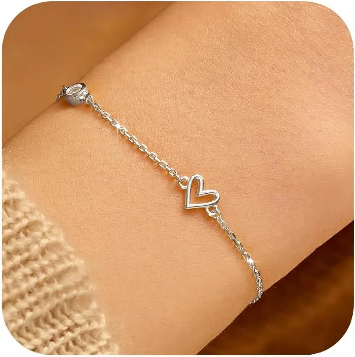Cute Dainty Love Heart Bracelet for Women 925 Sterling Silver 14K Gold Plated Adjustable CZ Charm Bracelet Mother Daughter Friendship Link Bracelets Jewelry Birthday Mothers Day Graduation Gifts
