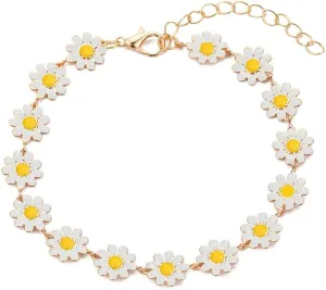 Cute Daisy Flower Bracelet for Women Sunflower Floral Adjustable Chain Bracelets Fashion Jewelry Gifts Christmas