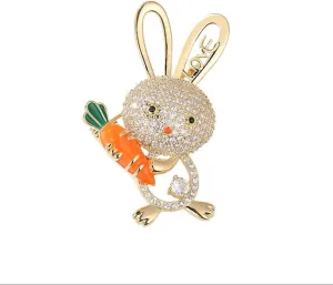 Cute Love Rabbit Crystal Small Brooch Lapel Pins for Women Teen Girls Fashion Sparkly Rhinestone Bunny Animal Brooches Pin Dress Suit Hat Bag Ceremony Clothes Accessories Easter Jewelry Gift for Daughter