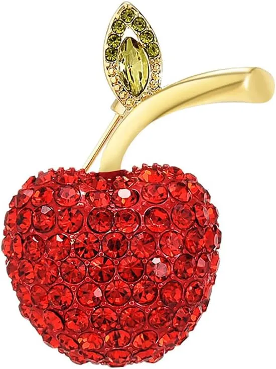 Cute Red Apple Lapel Brooch Pin for Women Girls Austria Rhinestone Crystal Fruit Pin Clip Sweater Scarves Jackets Dress Suit Backpacks Badge Brooches Pins Dainty Jewelry Gifts Birthday
