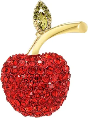 Cute Red Apple Lapel Brooch Pin for Women Girls Austria Rhinestone Crystal Fruit Pin Clip Sweater Scarves Jackets Dress Suit Backpacks Badge Brooches Pins Dainty Jewelry Gifts Birthday