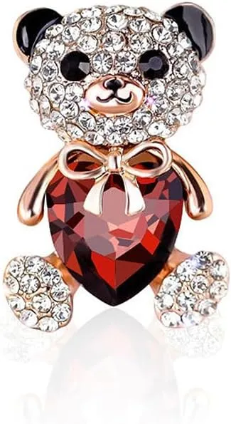 Cute Rhinestone Bear Brooch Lapel Pins for Women Girls Fashion Dainty Crystal Heart Bow Animal Enamel Brooches Pin for Suit Dresses Badge Clothing Jewelry