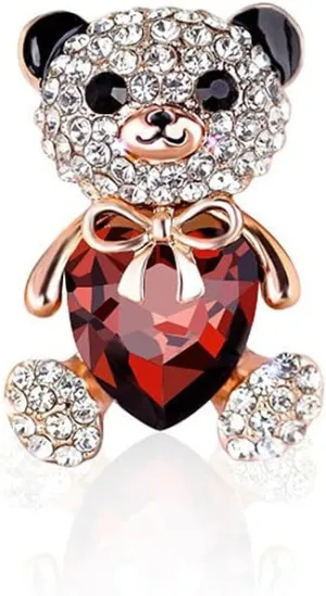 Cute Rhinestone Bear Brooch Lapel Pins for Women Girls Fashion Dainty Crystal Heart Bow Animal Enamel Brooches Pin for Suit Dresses Badge Clothing Jewelry