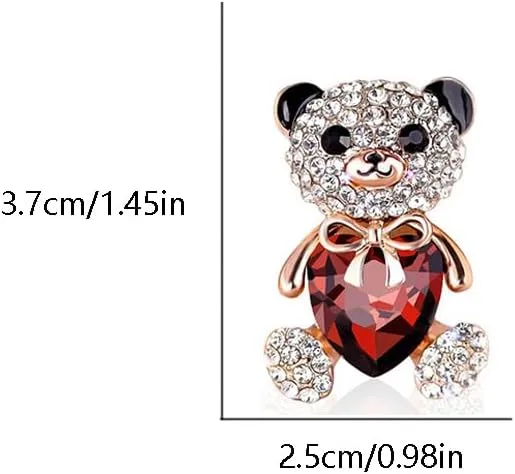 Cute Rhinestone Bear Brooch Lapel Pins for Women Girls Fashion Dainty Crystal Heart Bow Animal Enamel Brooches Pin for Suit Dresses Badge Clothing Jewelry