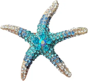 Cute Sea Starfish Lapel Brooch Pin Crystal Rhinestone Paved CZ Star Pins Clip Collar Hat Shirt Jacket Badge Backpack Clothes Accessorries Brooches Delicate Jewelry Gifts for Women Girls Beach Party
