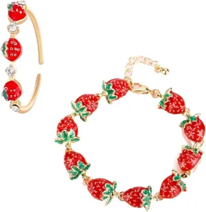 Cute Strawberry Bracelet Rings Enamel Fruit Charm Strawberry Lover Gifts Strawberry Pendent Jewelry For Women s