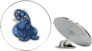 Cute Walrus Cartoon Round Metal 0.75" Lapel Pin Hat Shirt Pin Tie Tack Pinback