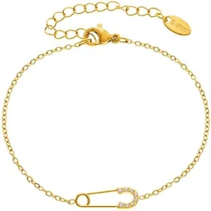 CZ Crystal Safety Pin Bracelet for Women Trendy Cubic Zirconia Gold Plated Stainless Steel Simple Love Classic Paper Clip Link Chain Bracelets Friendship Minimalist Jewelry Best Friends Girlfriend