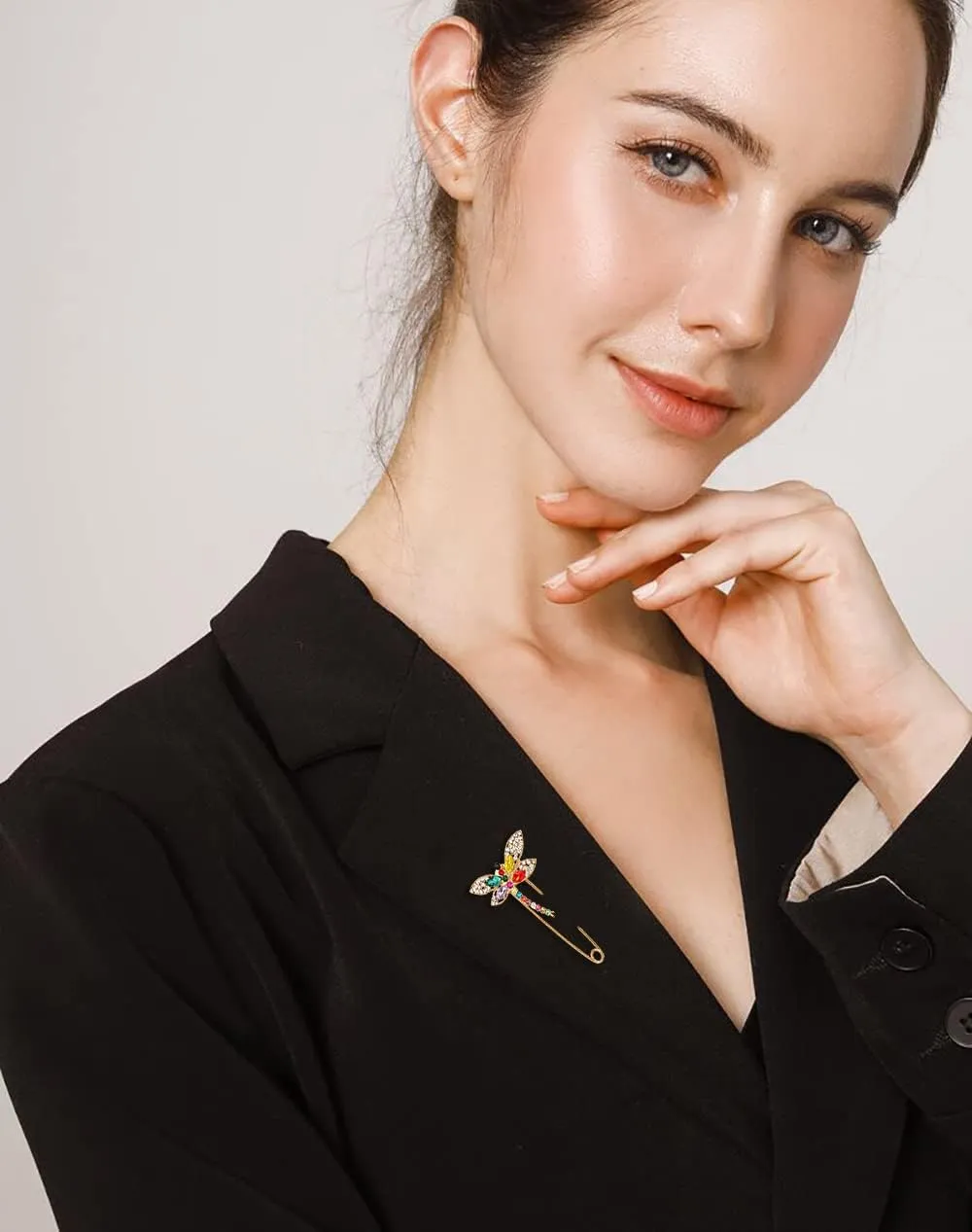 Dainty Butterfly Brooch Pin Crystal Rhinestone Dragonfly Ladybug Pins Lapel Sweater Shawl Scarves Clips Safery Pins Dress Shirt Brooches Pins for Women Girls Fashion Jewelry Gifts Clothes Accessories