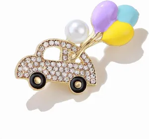 Dainty Car Balloons Lapel Brooch Pin for Women Girls Crystal Rhinestone Faux Pearl Enamel Pins Clip Collar Sweater Suit Dress Coat Backpack Badges Corsage Bouquet Brooches Pins Cute Jewelry Gifts