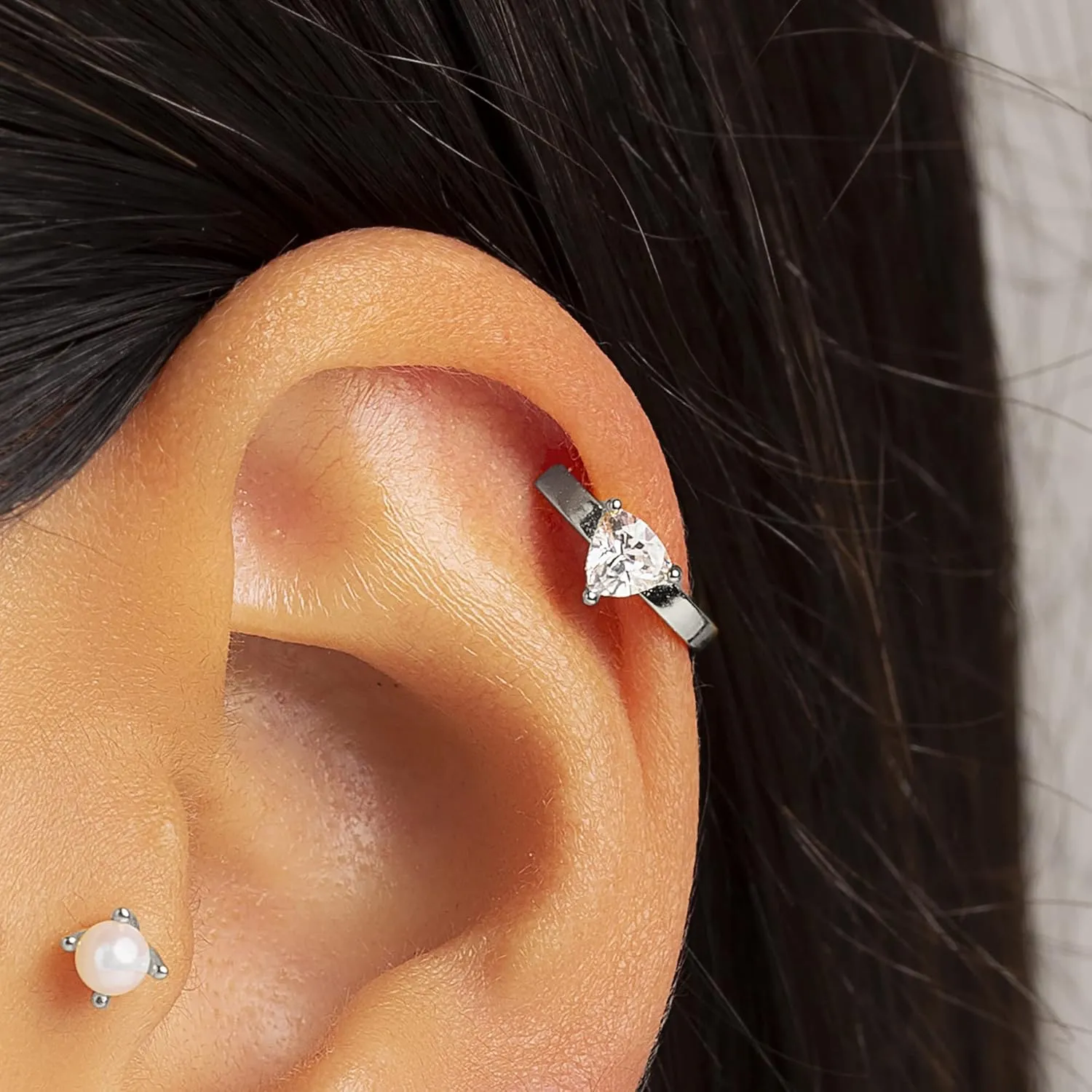 Dainty Ear Cuff Earrings with Tear shaped Cz Gemstones for Women - 925 Sterling Silver 18k Gold plated