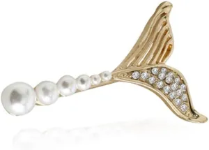 Dainty Fish Tail Pearl Rhinestones Brooch Lapel Pins Delicate Elegant Cute Gold Tone Brooches Pin for Party Banquet Women Girls Dress Suit Ceremony Clothes Accessories Holiday Beach Jewelry Gifts