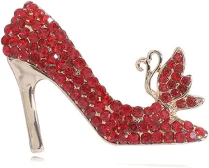 Dainty High Heel Shoes Brooch Pin Rhinestone Red Crystal Pin Clip Lapel Shawl Dress Suit Jackets Backpacks Brooches Pins Fashion Jewelry Gifts for Women Girls Daughter