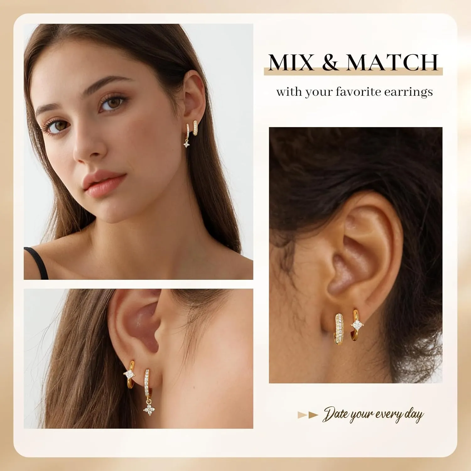 Dainty Hoop Earrings Set for Women, Gold Navy Blue | Shiny CZ Hoop Stud Earrings Set, 14K Gold Plated Jewelry Hypoallergenic Lightweight Trendy 2025