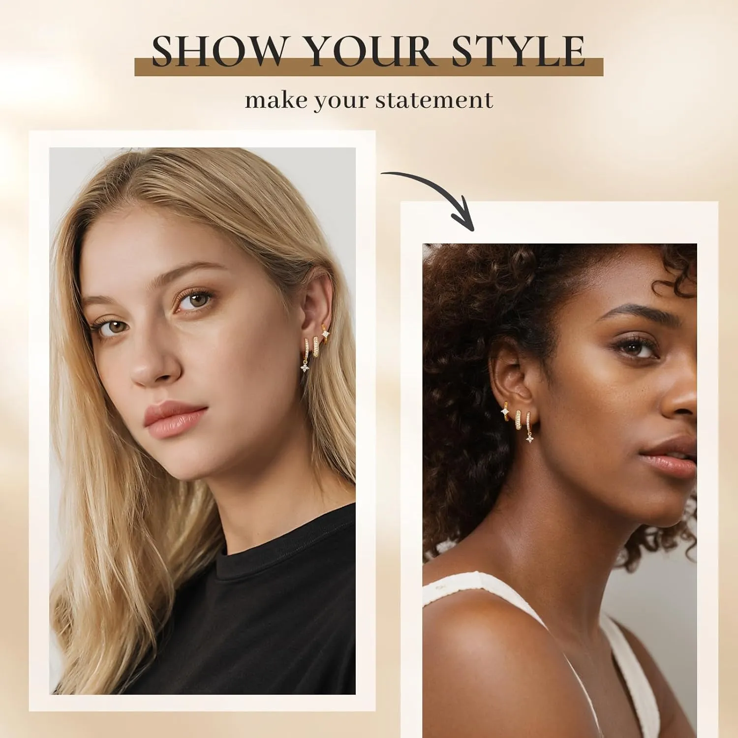 Dainty Hoop Earrings Set for Women, Gold Navy Blue | Shiny CZ Hoop Stud Earrings Set, 14K Gold Plated Jewelry Hypoallergenic Lightweight Trendy 2025