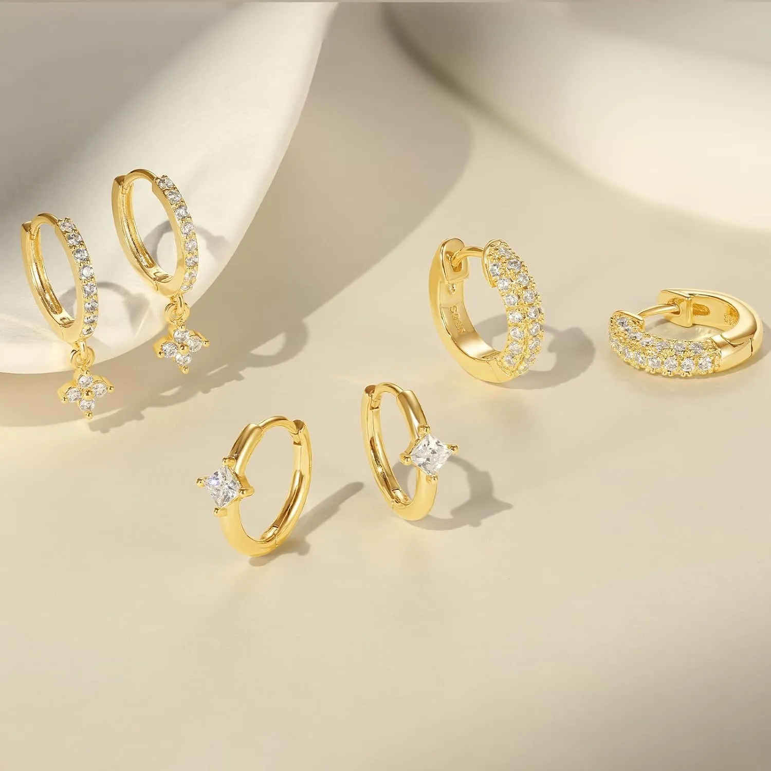 Dainty Hoop Earrings Set for Women, Gold Navy Blue | Shiny CZ Hoop Stud Earrings Set, 14K Gold Plated Jewelry Hypoallergenic Lightweight Trendy 2025