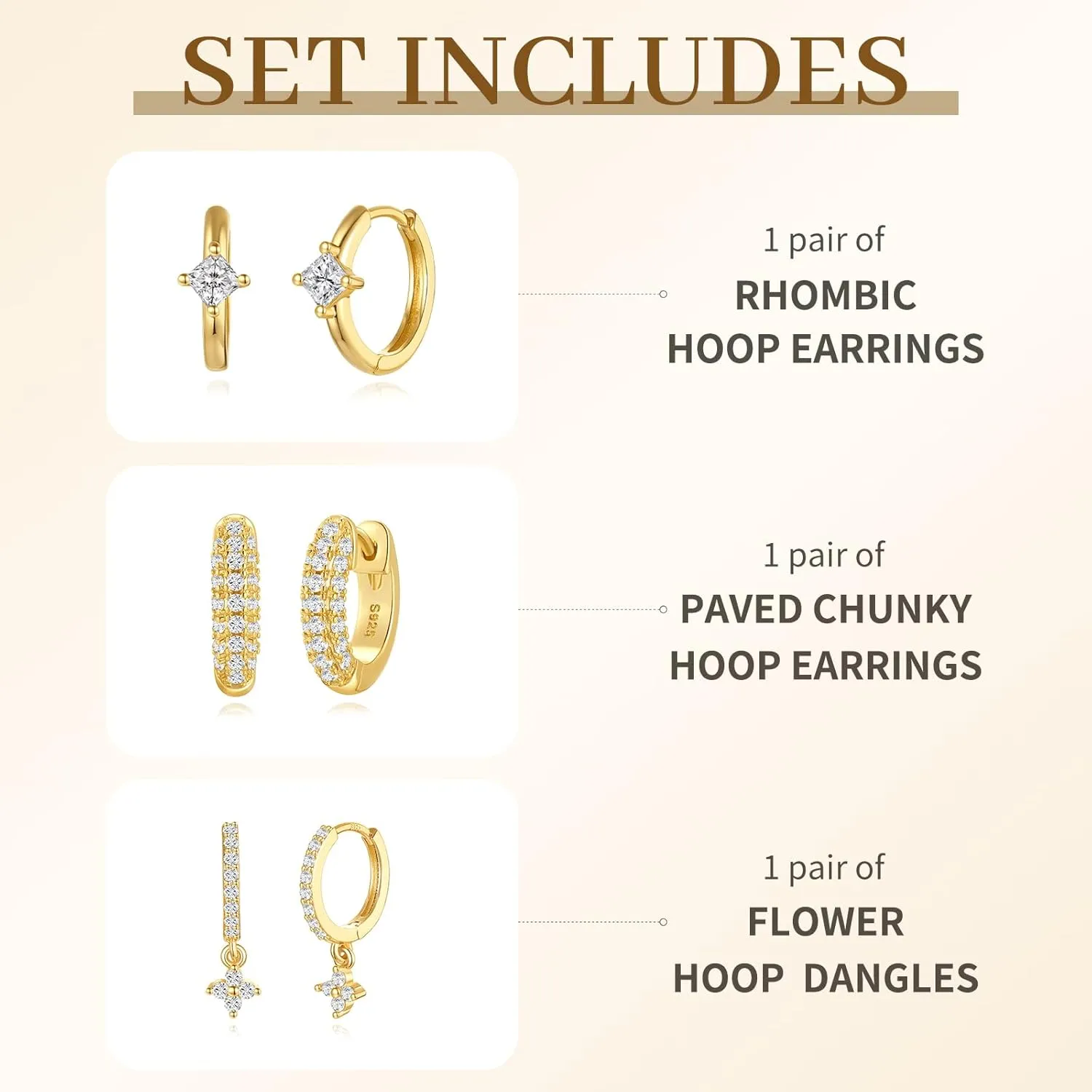 Dainty Hoop Earrings Set for Women, Gold Navy Blue | Shiny CZ Hoop Stud Earrings Set, 14K Gold Plated Jewelry Hypoallergenic Lightweight Trendy 2025