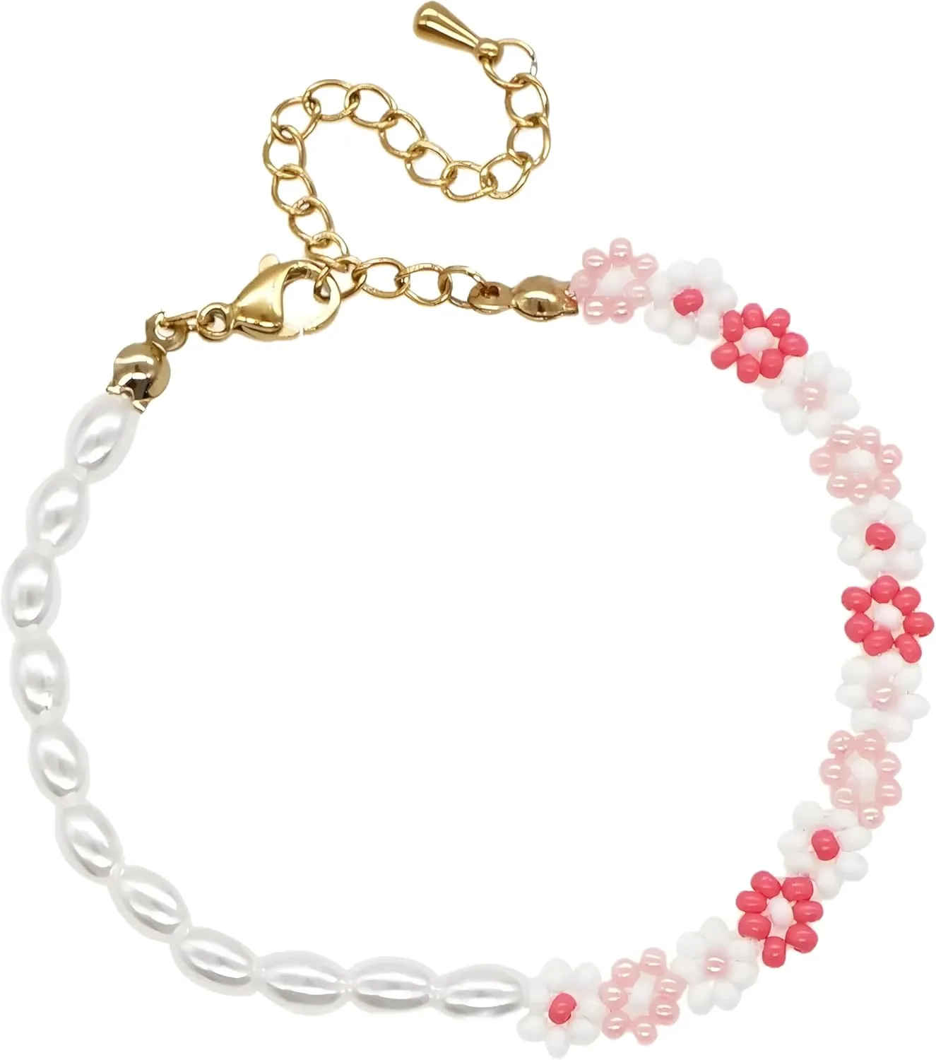 Daisy Bracelet Daisy Flowers Imitation Pearl Bracelets Stainless Steel Chain Adjustable Charm Bracelet for Women Jewelry Gift-A21