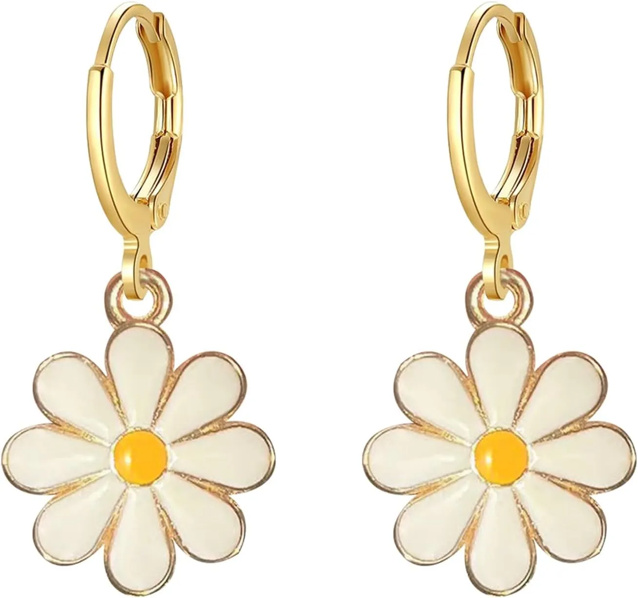 Daisy Huggie Hoop Earrings for Women Flower Dangle Drop Earrings Hypoallergenic Cute Sunflower Jewelry Gifts White Hot Pink Yellow Black Blue