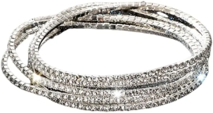 DATOA 10Pcs Sparkling Rhinestone Stretch Tennis Bracelets Set Fashion Stackable Crystal Elastic Bracelet Shining Wedding Party Jewelry