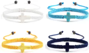 DATOA Woven Rope Handmade Braided Red String Turquoise Cross Bracelet Adjustable Prayer Wrist Protection Bracelet For Women Men Jewelry Gift