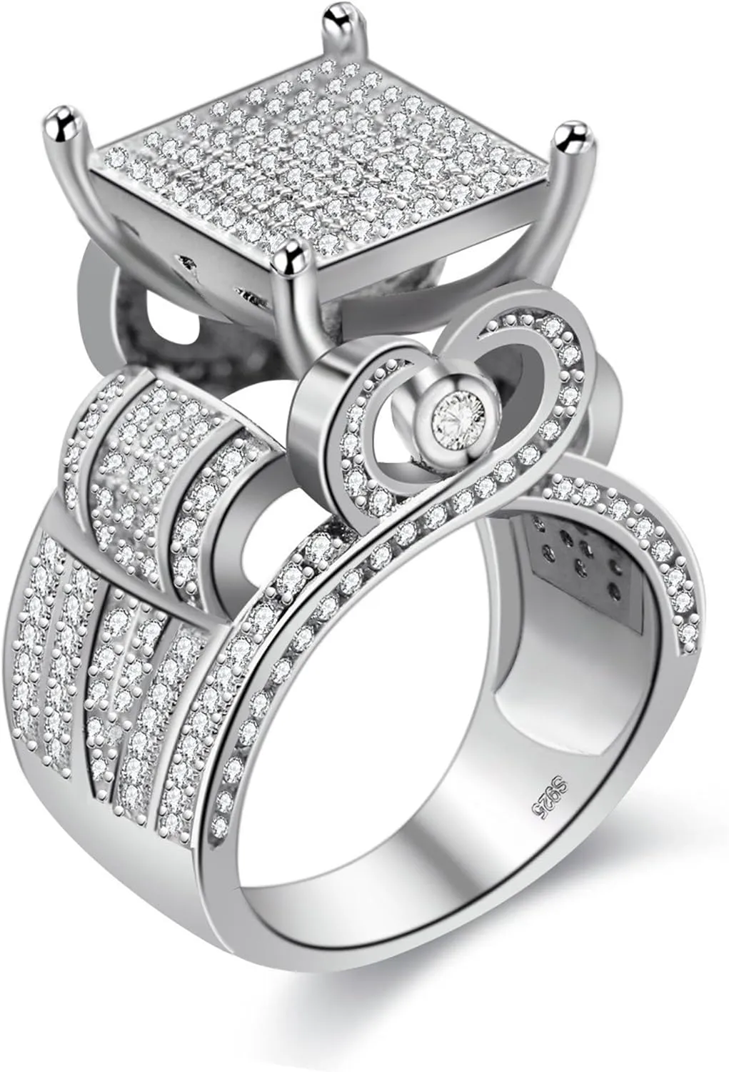 Dazzling Array Engagement Ring, Sparkling AAA Cubic Zirconia Cocktail Ring for Women, Elegant Wedding Anniversary Valentine's Day Gift for Her