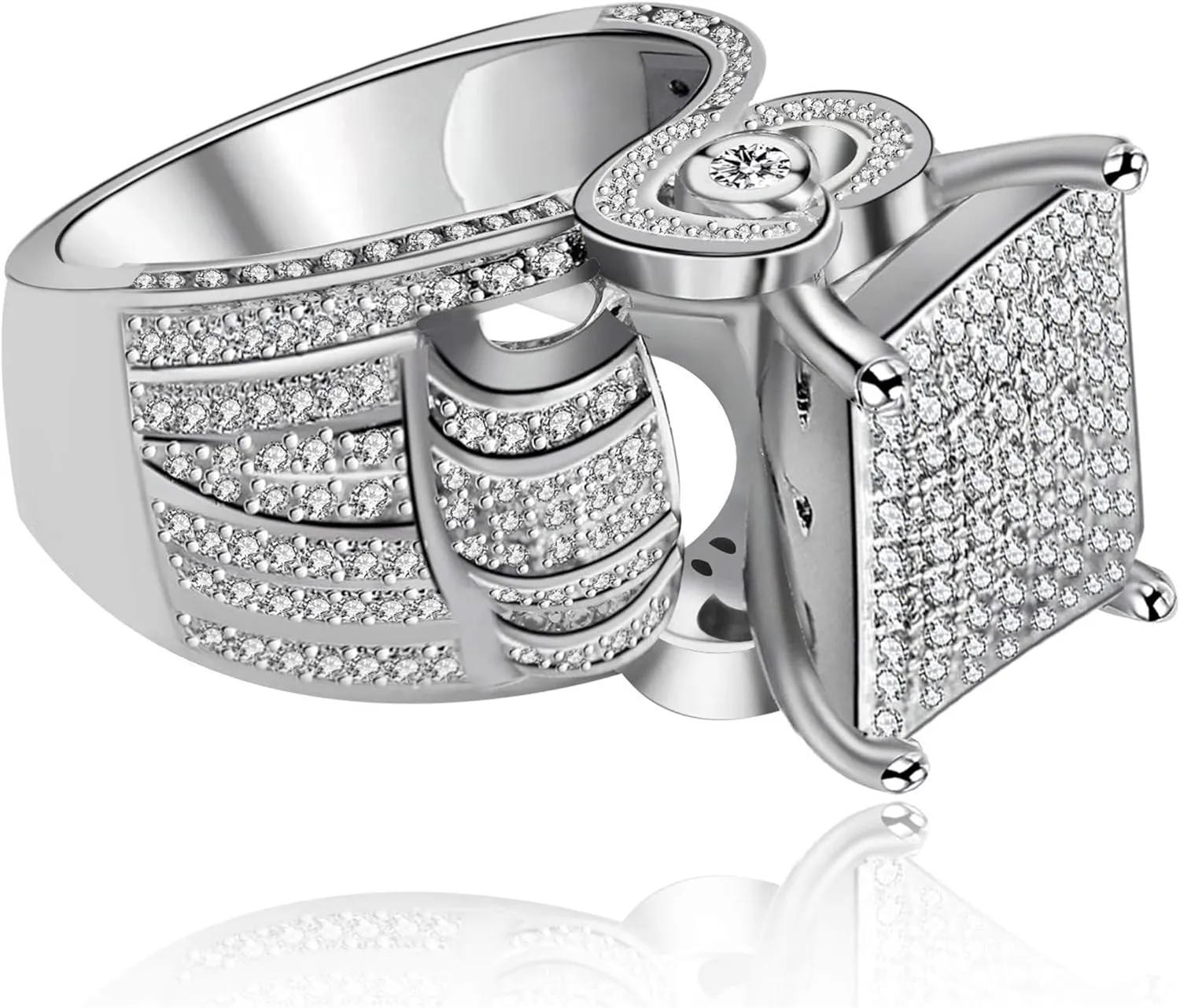 Dazzling Array Engagement Ring, Sparkling AAA Cubic Zirconia Cocktail Ring for Women, Elegant Wedding Anniversary Valentine's Day Gift for Her