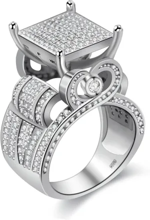 Dazzling Array Engagement Ring, Sparkling AAA Cubic Zirconia Cocktail Ring for Women, Elegant Wedding Anniversary Valentine's Day Gift for Her