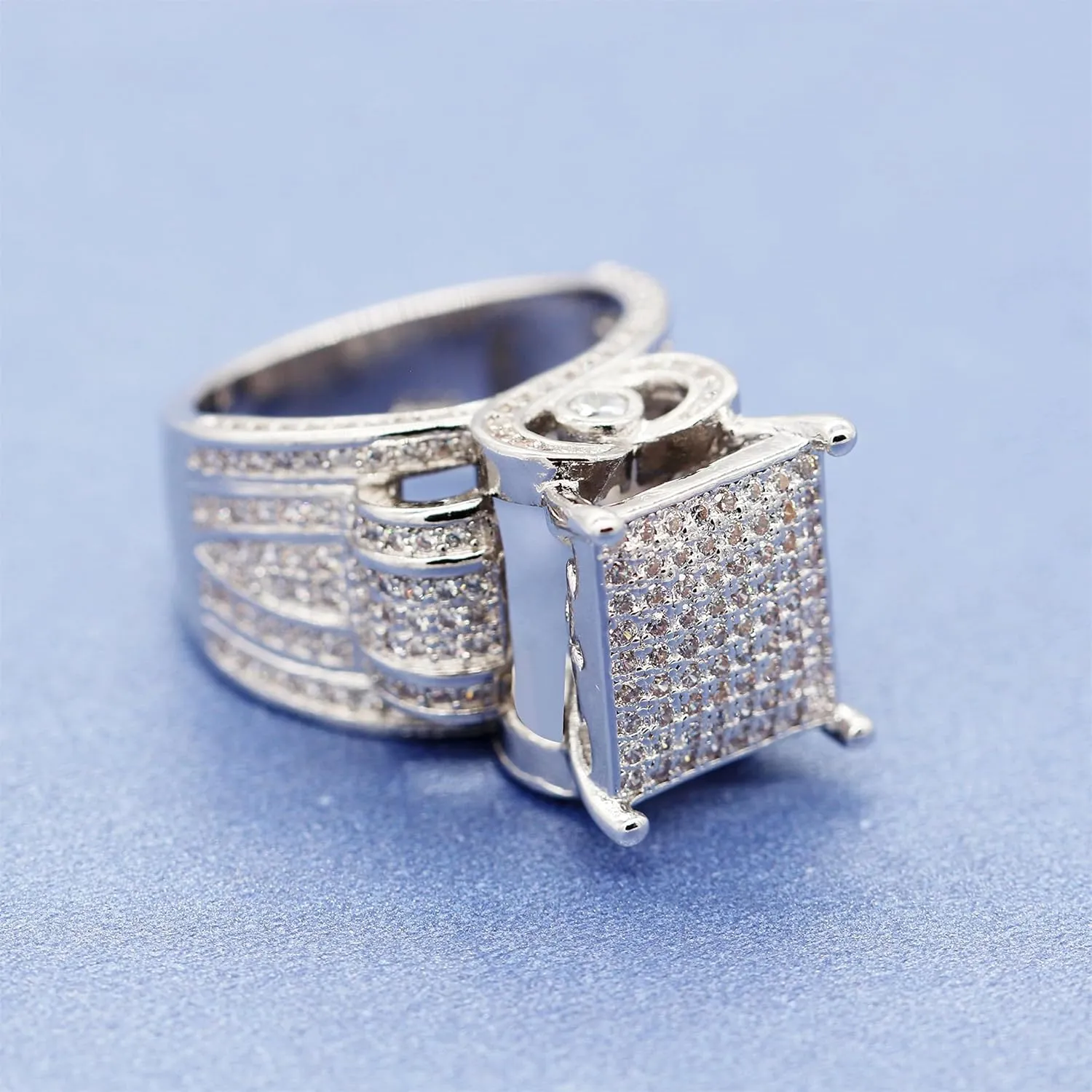 Dazzling Array Engagement Ring, Sparkling AAA Cubic Zirconia Cocktail Ring for Women, Elegant Wedding Anniversary Valentine's Day Gift for Her