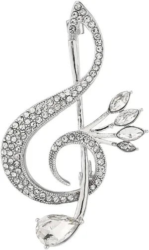 Delicate Music Note Brooch Lapel Pin Rhinestone Crystal G Clef Musical Pins Scarf Jackets Dress Suit Brides Corsage Brooches for Women Girls Men Musician Bouquet Wedding Jewelry Gifts