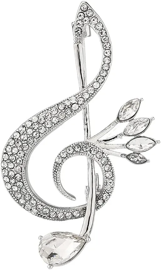 Delicate Music Note Brooch Lapel Pin Rhinestone Crystal G Clef Musical Pins Scarf Jackets Dress Suit Brides Corsage Brooches for Women Girls Men Musician Bouquet Wedding Jewelry Gifts