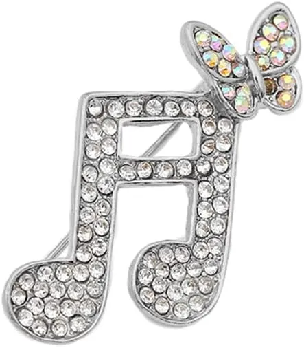 Delicate Music Note Butterfly CZ Brooch Lapel Pin Cute White Gold Plated Rhinestone Crystal Musical Pins Scarf Jackets Dress Suit Brooches for Women Girls Musician Wedding Party Jewelry Gifts