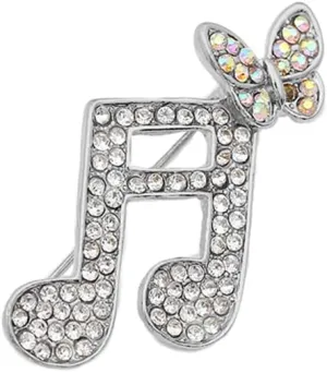Delicate Music Note Butterfly CZ Brooch Lapel Pin Cute White Gold Plated Rhinestone Crystal Musical Pins Scarf Jackets Dress Suit Brooches for Women Girls Musician Wedding Party Jewelry Gifts