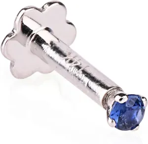 Demira Gorgeous & Sparkling Blue Sapphire Nose Stud in 14K White Gold Nose Ring Stud Internally Threaded 6MM Screw Back Sizes