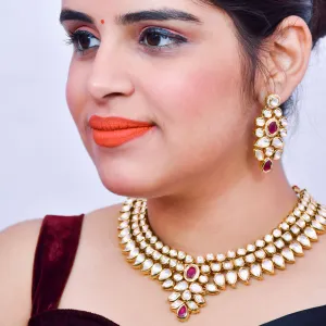 Designer Royal Kundan Ruby Necklace with Earrings & Mangtikka (D596)