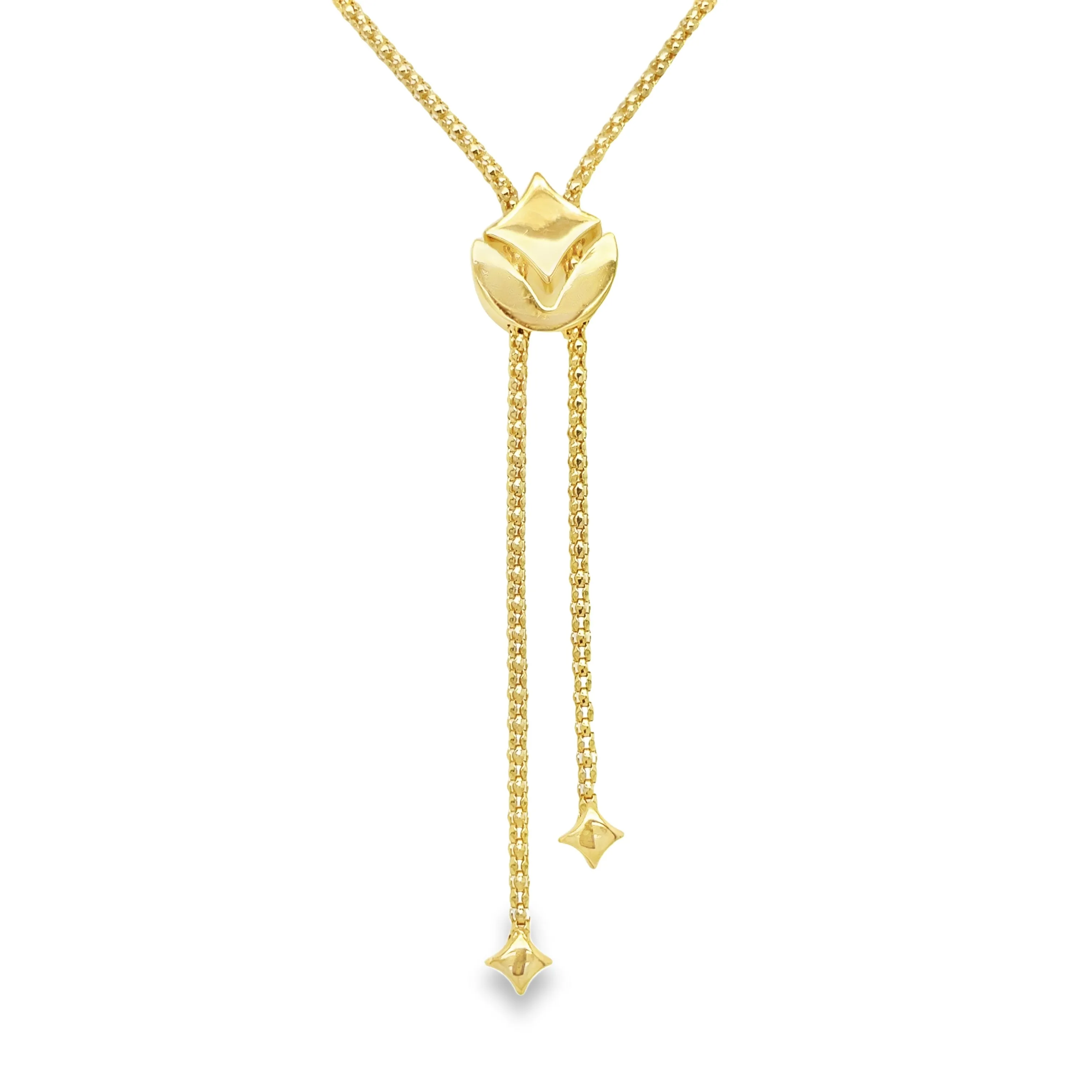 Diamond Star Mesh Style Yellow Gold Italian Lariat Necklace