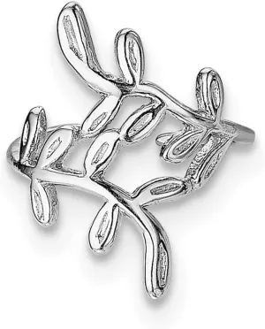 Diamond2Deal 925 Sterling Silver Rhodium- Plated Leaf Earrings Cuff (L- 0.59 in, W- 0.39 in)