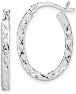 Diamond2Deal Sterling Silver Diamond-cut Oval Hoop Earrings (Length 1.2 in, Width 0.8 in)
