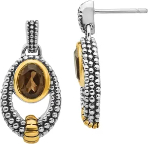 Diamond2Deal Sterling Silver Gold-tone Flash Gold- Plated Smoky Quartz Stud Earrings (L- 0.9 inch, W- 0.47 inch)