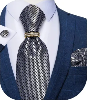 DiBanGu Men's Solid Color Tie Set Silk Woven Wedding Necktie and Pocket Square Cufflinks Set with Tie Ring for Tuxedo or Suit