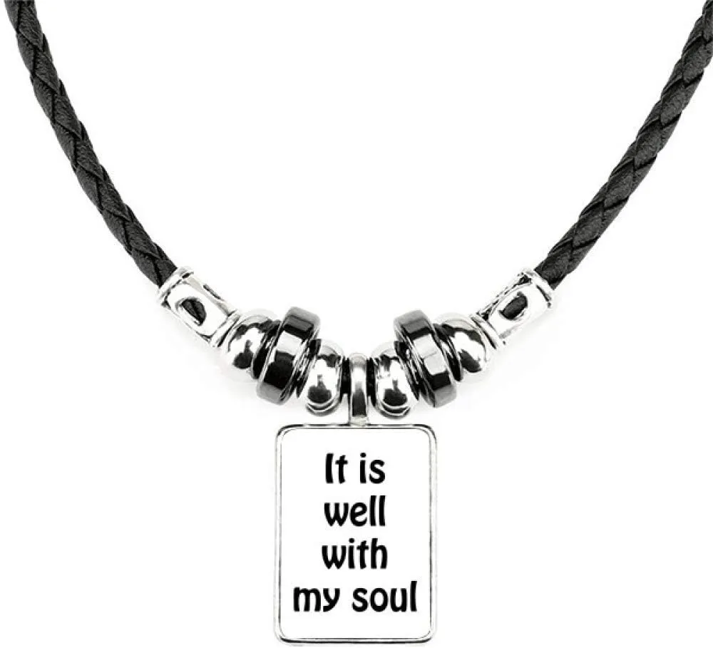DIYthinker It is Well with My Soul Christian Quotes Necklace Jewelry Torque Leather Rope Pendant