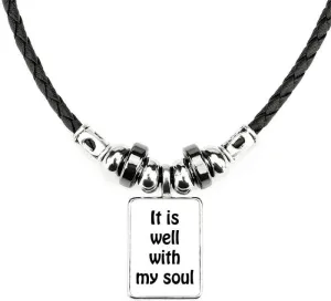DIYthinker It is Well with My Soul Christian Quotes Necklace Jewelry Torque Leather Rope Pendant