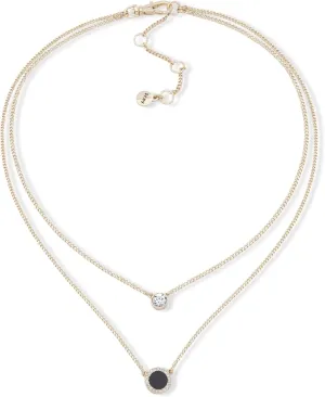 DKNY Gold-Tone Stone & Crystal Layered Pendant Necklace - Sparkling Gold Necklace - Beautiful Women's Jewelry - 16" with 3" Extender