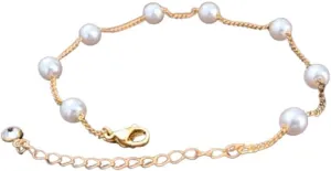 Double Layered Pearl Bracelet for Women Gold Imitation Chain Pearl Bracelet Link Adjustable Dainty Pearls Beaded Chain Heart Pearl Bracelets Summer Beach Jewelry