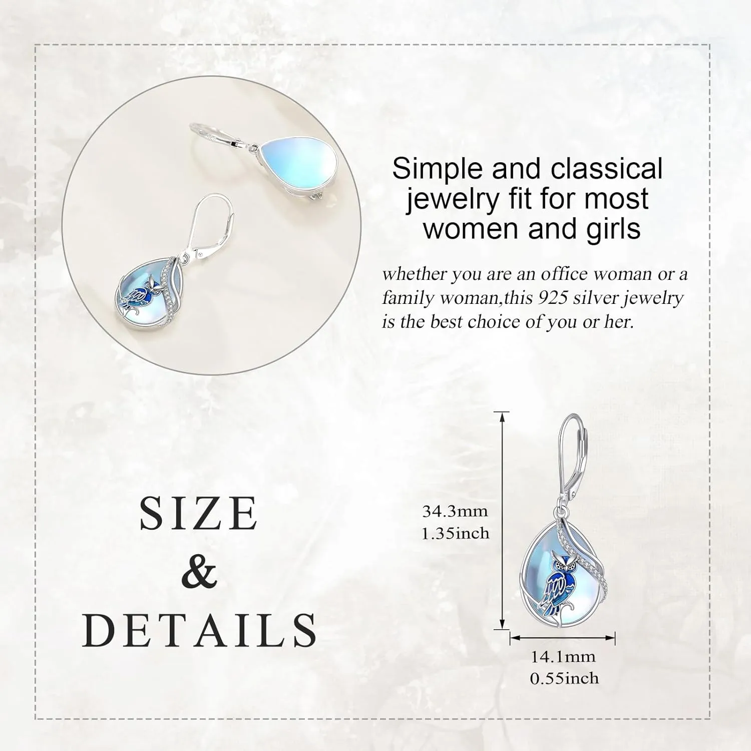 Dragonfly/Butterfly/Bee/Hummingbird/Owl/Dog/Cat/Feather/Axolotl Earrings for Women Sterling Silver Dragonfly/Butterfly/Bee/Hummingbird/Owl/Jewelry Moonstone Earrings Gifts for Women