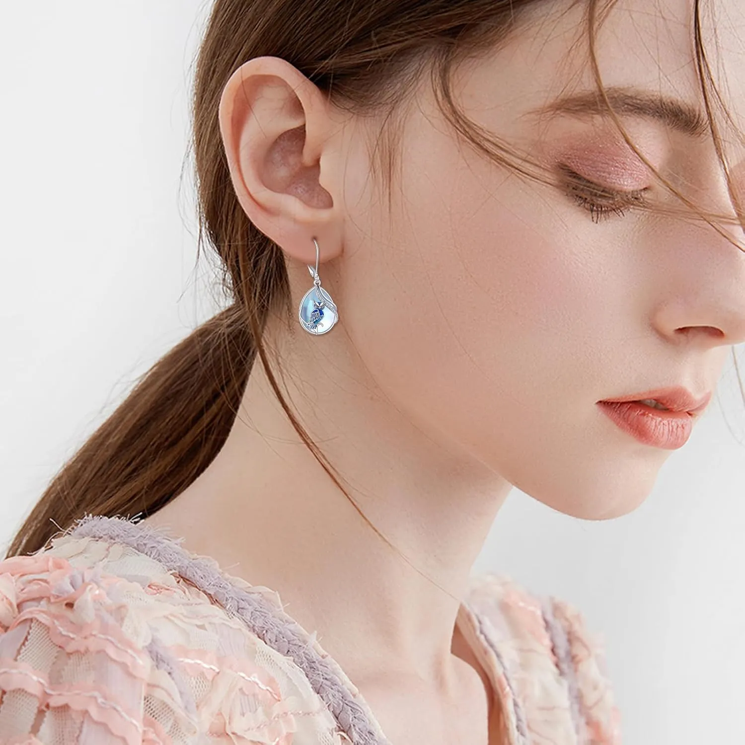 Dragonfly/Butterfly/Bee/Hummingbird/Owl/Dog/Cat/Feather/Axolotl Earrings for Women Sterling Silver Dragonfly/Butterfly/Bee/Hummingbird/Owl/Jewelry Moonstone Earrings Gifts for Women