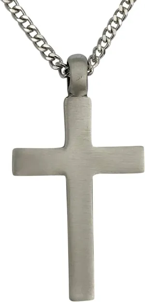 DragonWeave Jewelry Pewter Plain Large Cross Pendant with Extra Large Bail, on Men's Heavy Curb Chain Necklace, 24"