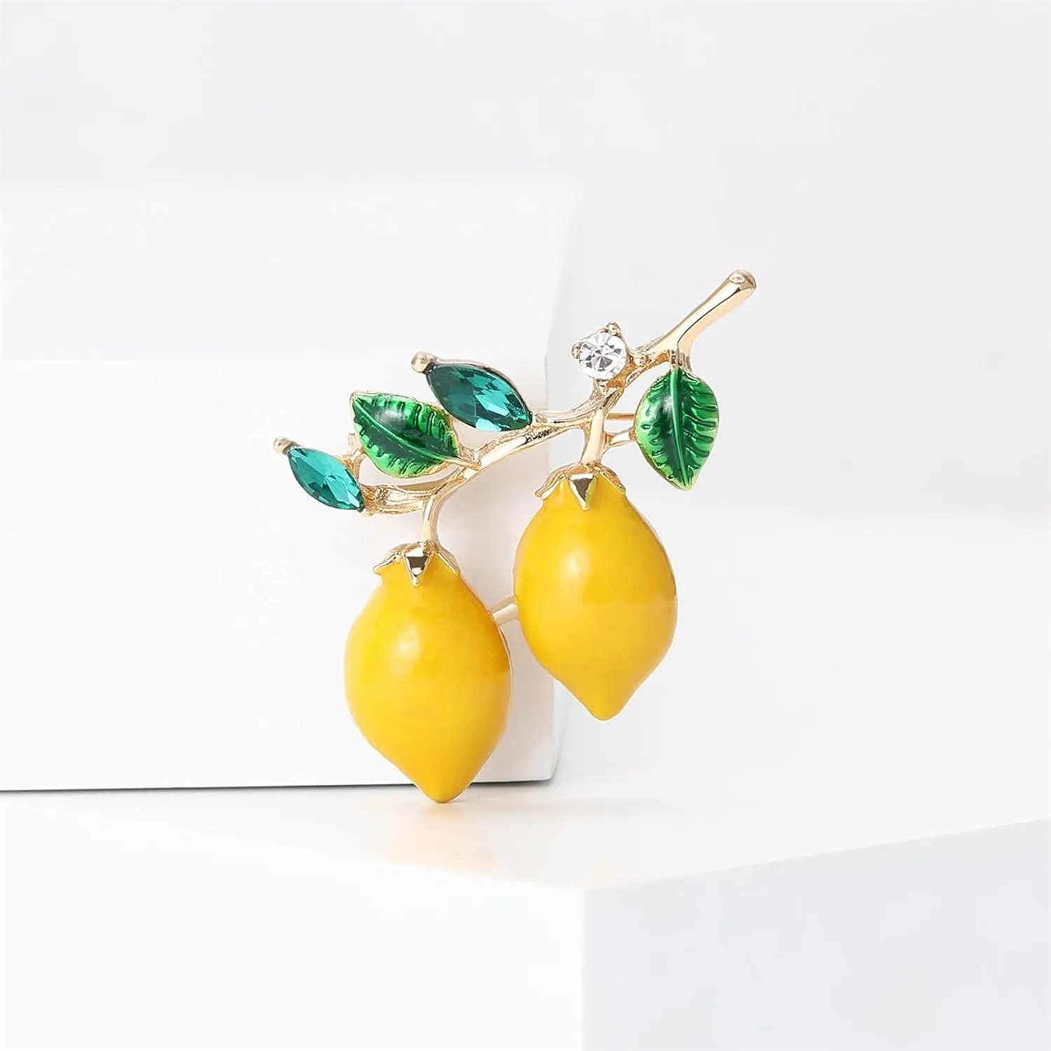 Dreuyet Rhinestone Lemon Brooches for Women Men Crystal Elegant Yellow Fruit Lemon Brooch Pin Dainty Cute Christmas Wedding Birthday Summer Holiday Accessories